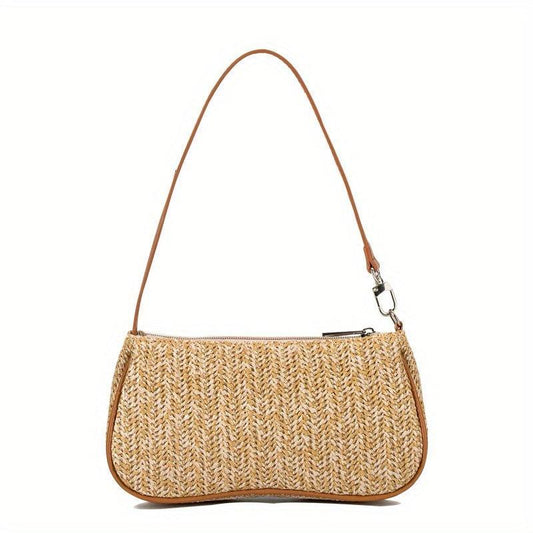 Straw Baguette Bag Woven Shoulder Handbag For Beach Holiday