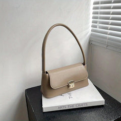 PU Leather Textured Satchel Bag Top Handle Flap Underarm Bag