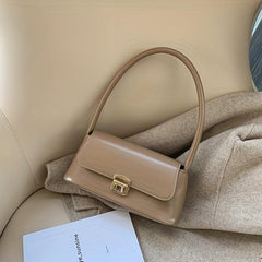 PU Leather Textured Satchel Bag Top Handle Flap Underarm Bag