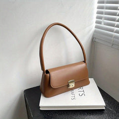 PU Leather Textured Satchel Bag Top Handle Flap Underarm Bag
