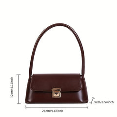 PU Leather Textured Satchel Bag Top Handle Flap Underarm Bag