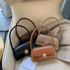 PU Leather Textured Satchel Bag Top Handle Flap Underarm Bag