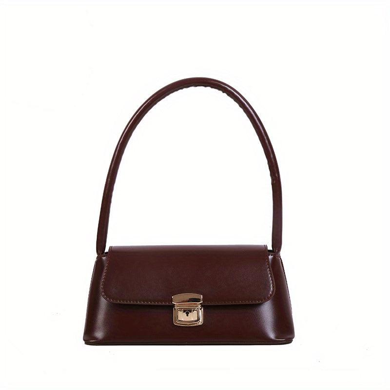 PU Leather Textured Satchel Bag Top Handle Flap Underarm Bag