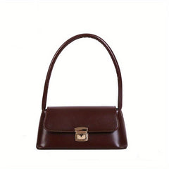 PU Leather Textured Satchel Bag Top Handle Flap Underarm Bag