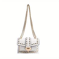 Stylish Mini Rivet Flap Crossbody Bag Clear PU Leather Shoulder Purse & Handbag