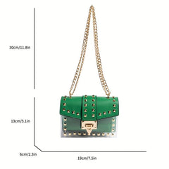 Stylish Mini Rivet Flap Crossbody Bag Clear PU Leather Shoulder Purse & Handbag