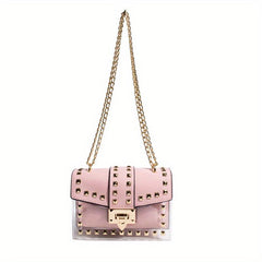 Stylish Mini Rivet Flap Crossbody Bag Clear PU Leather Shoulder Purse & Handbag