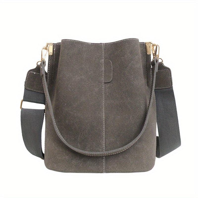 Suede Bucket Bag Crossbody Shoulder Bag Retro Style