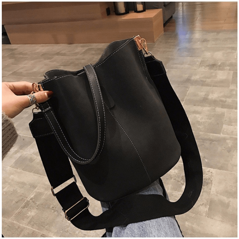 Suede Bucket Bag Crossbody Shoulder Bag Retro Style