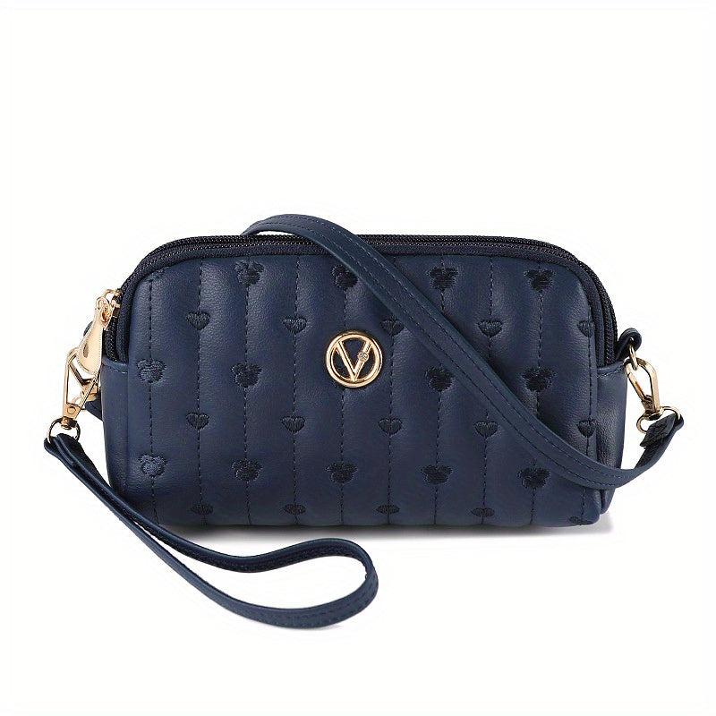 Heart Cartoon Stitching Detail Shoulder Bag Zipper Wristlet Crossbody Bag