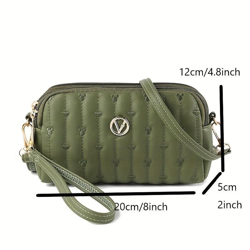 Heart Cartoon Stitching Detail Shoulder Bag Zipper Wristlet Crossbody Bag