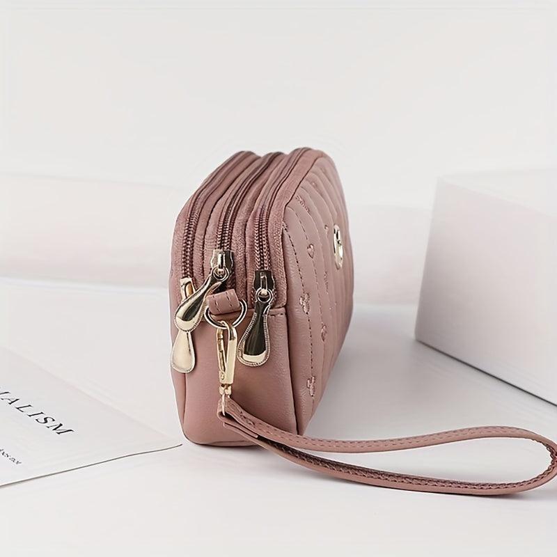 Heart Cartoon Stitching Detail Shoulder Bag Zipper Wristlet Crossbody Bag