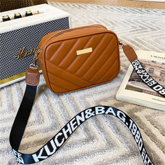 Quilted Zipper Square Bag Metal Decor Shoulder Purse Faux Leather Camera Bag