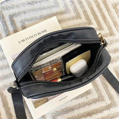Quilted Zipper Square Bag Metal Decor Shoulder Purse Faux Leather Camera Bag