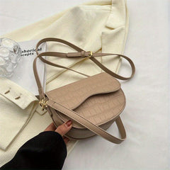 Vintage Stone Embossed Saddle Bag Crossbody Purse