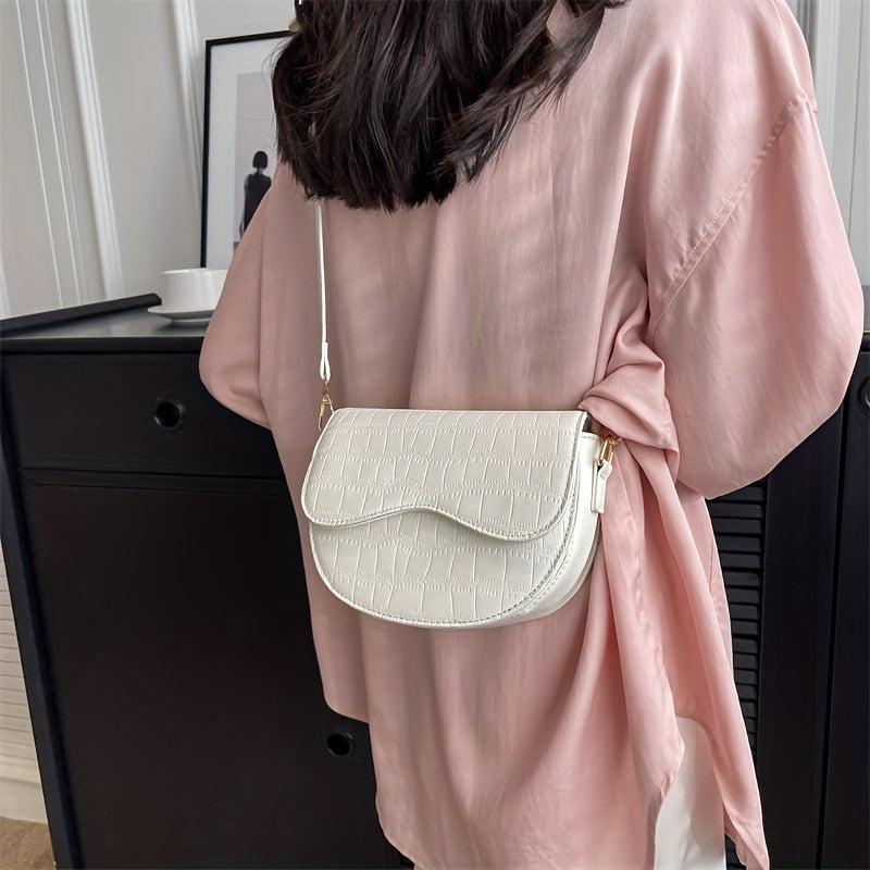 Vintage Stone Embossed Saddle Bag Crossbody Purse