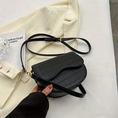 Vintage Stone Embossed Saddle Bag Crossbody Purse