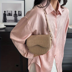 Vintage Stone Embossed Saddle Bag Crossbody Purse