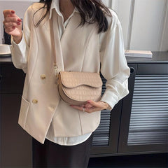 Vintage Stone Embossed Saddle Bag Crossbody Purse