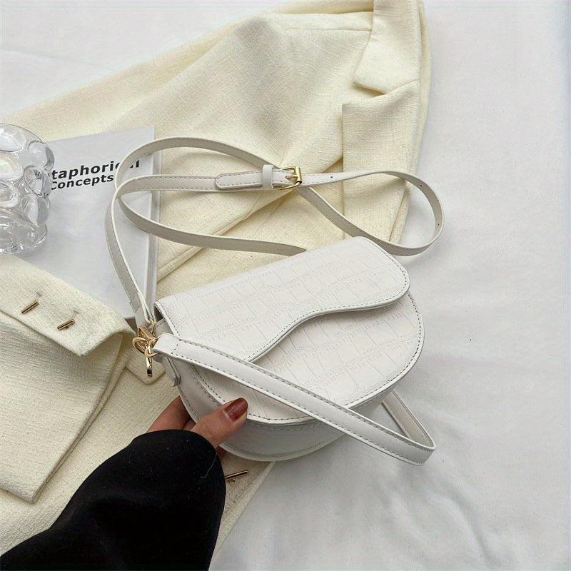 Vintage Stone Embossed Saddle Bag Crossbody Purse