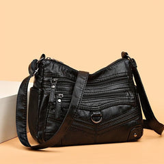 Studded Decor Shoulder Bag Zipper Purse Women's Soft Leather Crossbody Bag