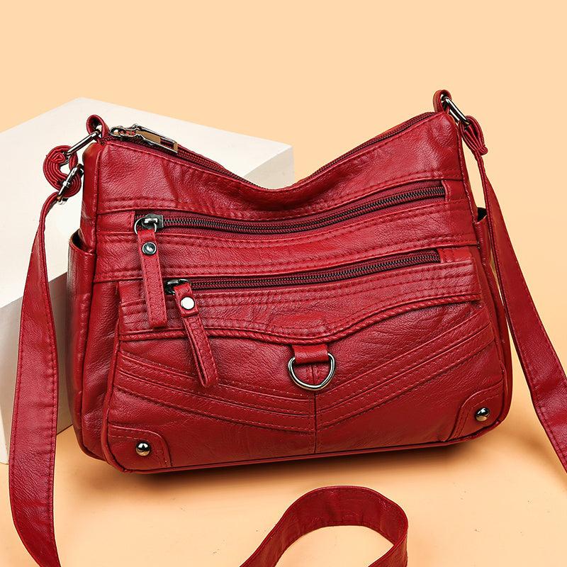 Studded Decor Shoulder Bag Zipper Purse Women's Soft Leather Crossbody Bag