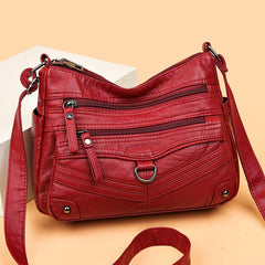 Studded Decor Shoulder Bag Zipper Purse Women's Soft Leather Crossbody Bag
