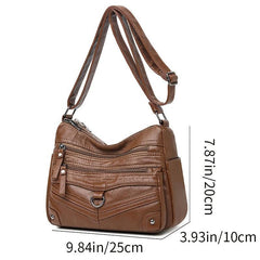 Studded Decor Shoulder Bag Zipper Purse Women's Soft Leather Crossbody Bag