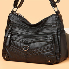 Studded Decor Shoulder Bag Zipper Purse Women's Soft Leather Crossbody Bag