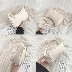 Vintage Solid Shoulder Bag Crescent Handbag Women's Zipper Underarm Bag