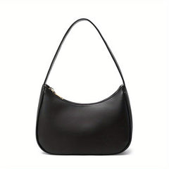 Vintage Solid Shoulder Bag Crescent Handbag Women's Zipper Underarm Bag