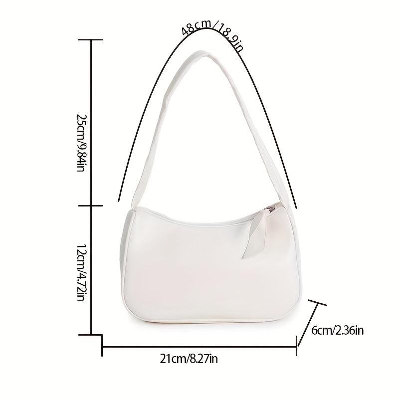 Vintage Solid Shoulder Bag Crescent Handbag Women's Zipper Underarm Bag