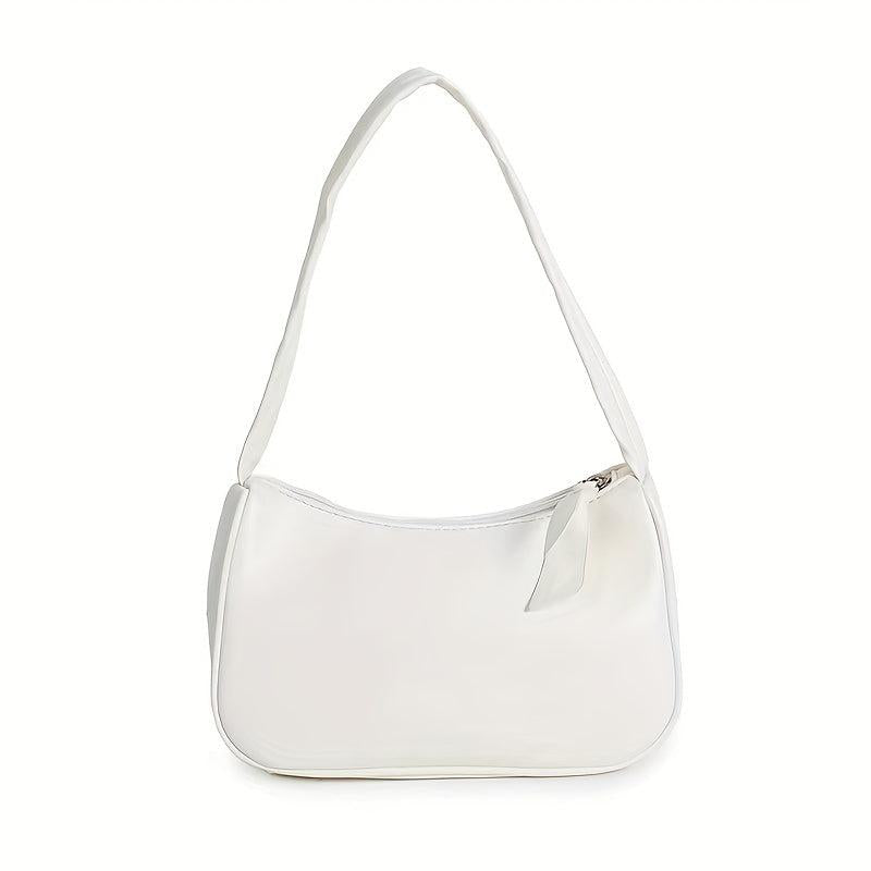 Vintage Solid Shoulder Bag Crescent Handbag Women's Zipper Underarm Bag