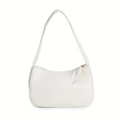 Vintage Solid Shoulder Bag Crescent Handbag Women's Zipper Underarm Bag