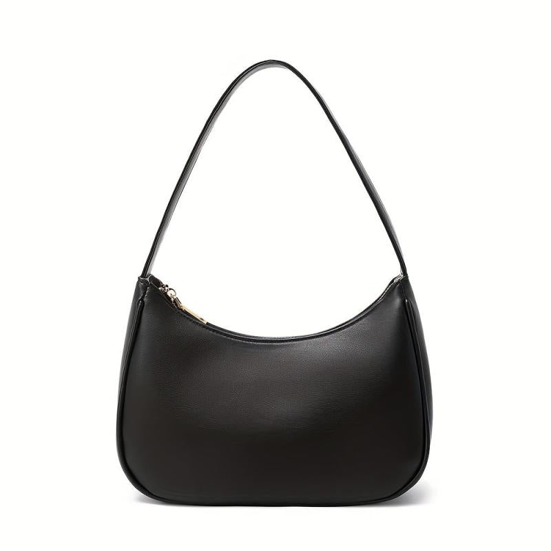 Vintage Solid Shoulder Bag Crescent Handbag Women's Zipper Underarm Bag
