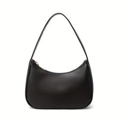 Vintage Solid Shoulder Bag Crescent Handbag Women's Zipper Underarm Bag