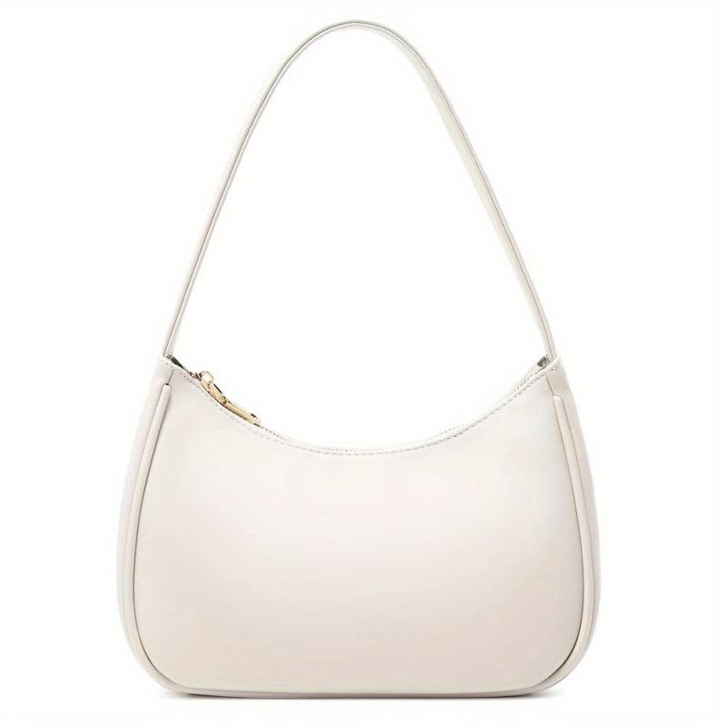 Vintage Solid Shoulder Bag Crescent Handbag Women's Zipper Underarm Bag