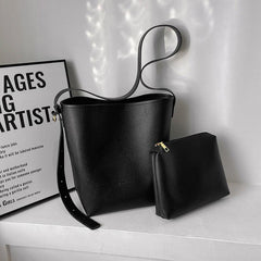 Letter Detail Bucket Bag Faux Leather Shoulder Bag