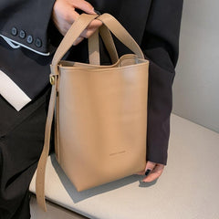 Letter Detail Bucket Bag Faux Leather Shoulder Bag