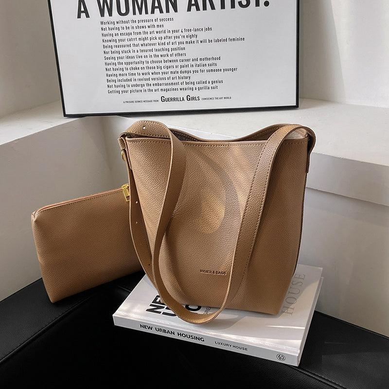 Letter Detail Bucket Bag Faux Leather Shoulder Bag