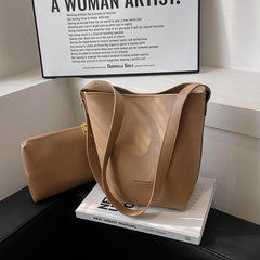 Letter Detail Bucket Bag Faux Leather Shoulder Bag