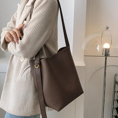 Letter Detail Bucket Bag Faux Leather Shoulder Bag