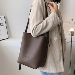 Letter Detail Bucket Bag Faux Leather Shoulder Bag