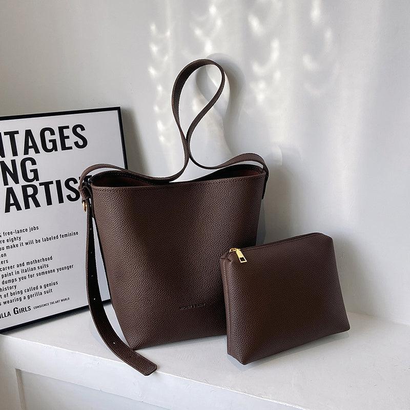 Letter Detail Bucket Bag Faux Leather Shoulder Bag