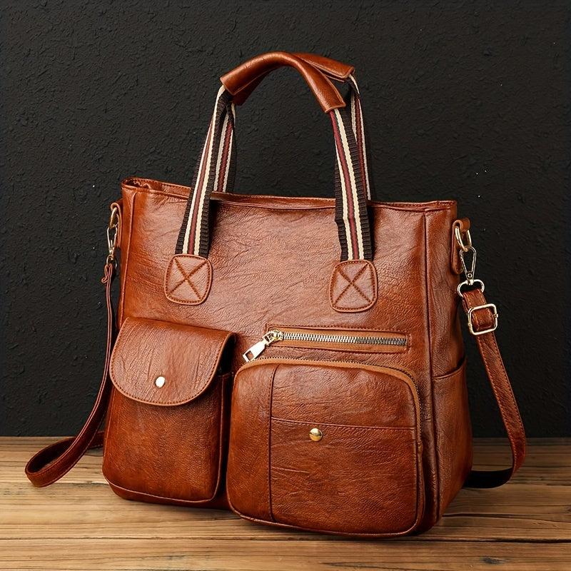 Vintage Leather Tote Bag Large Capacity Crossbody Handbag for Travel