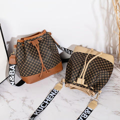 Geometric Pattern Bucket Bag Drawstring Crossbody Bag