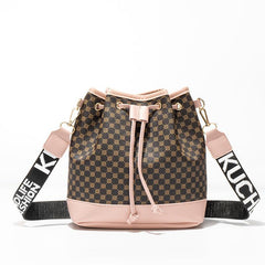 Geometric Pattern Bucket Bag Drawstring Crossbody Bag