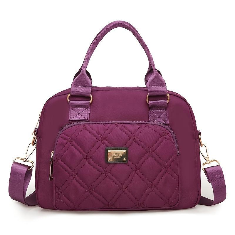 Nylon Argyle Quilted Shoulder Bag Large Capacity Crossbody Handbag
