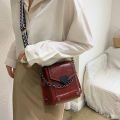 Y2K Mini Studded Crossbody Bag Heart Flap Purse Vintage Chain Handbags