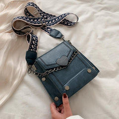 Y2K Mini Studded Crossbody Bag Heart Flap Purse Vintage Chain Handbags